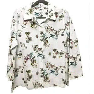 Poggianti 1958 3/4 Sleeve Button Down Shirt Size 2 Blouse Collared Top Italy